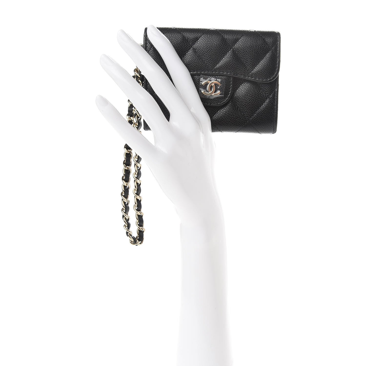 Chanel Caviar Quilted Flap Card Holder Chain Wristlet Black 2 of 9