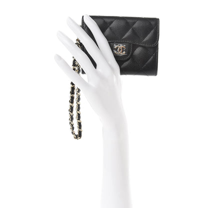 Chanel Caviar Quilted Flap Card Holder Chain Wristlet Black 2 of 9