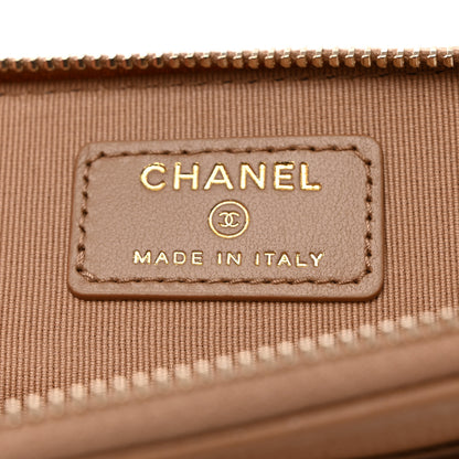 Chanel Caviar Quilted Zip Card Holder Wallet Dark Beige 6 of 9