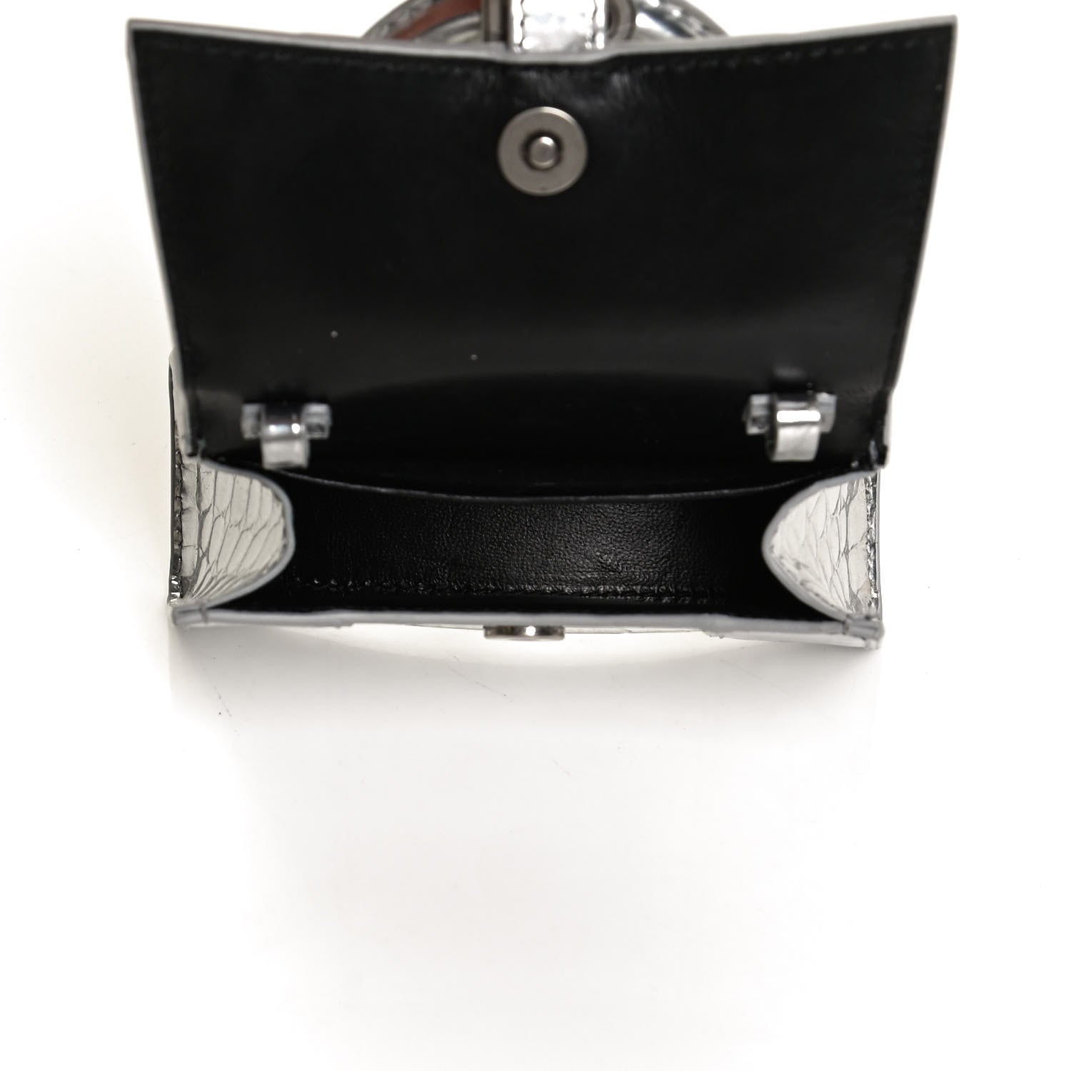 Balenciaga Metallic Calfskin Crocodile Embossed Hourglass Top Handle Bag Mini Silver 5 of 9