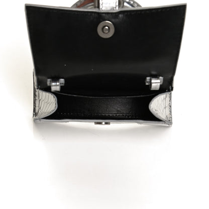 Balenciaga Metallic Calfskin Crocodile Embossed Hourglass Top Handle Bag Mini Silver 5 of 9