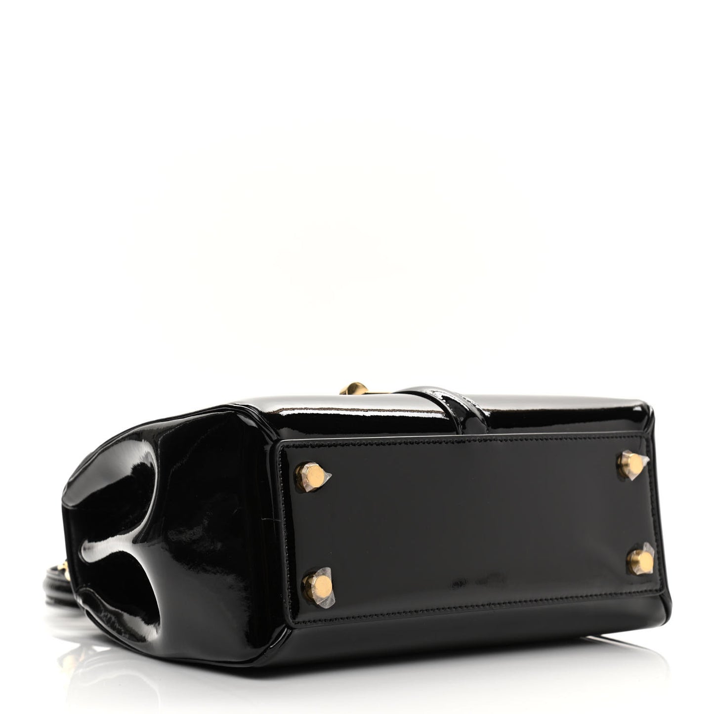 Patent Calfskin Small 16 Top Handle Bag Black