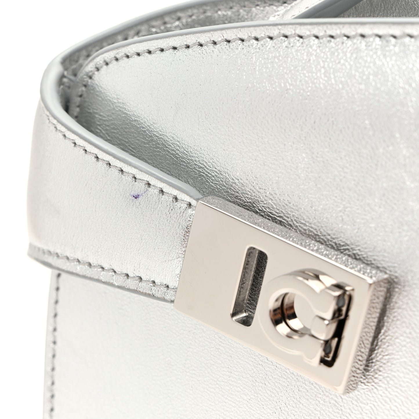 Metallic Calfskin Mini E/W Hug Crossbody Bag Silver