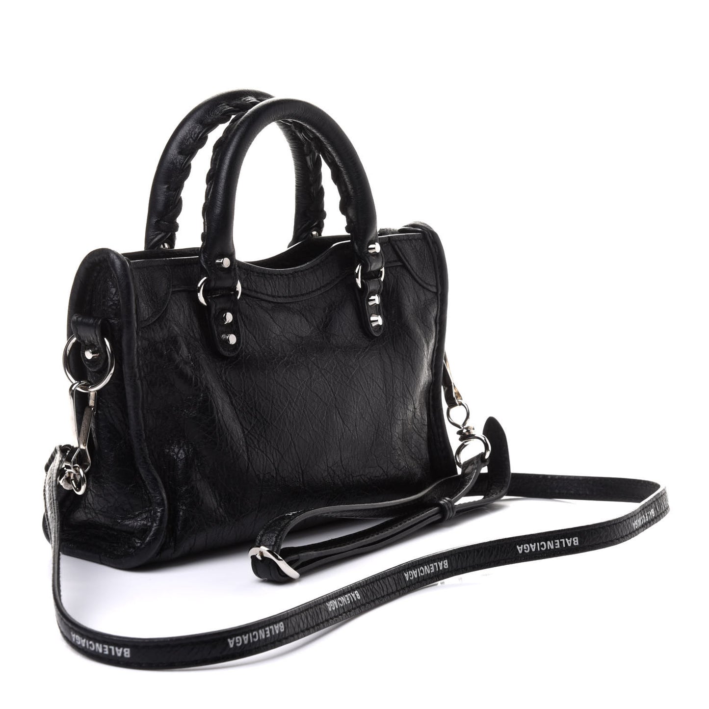 Agneau Classic Silver Hardware Nano City Logo Strap Black White