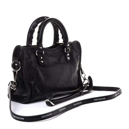 Balenciaga Agneau Classic Silver Hardware Nano City Logo Strap Black White 2 of 9
