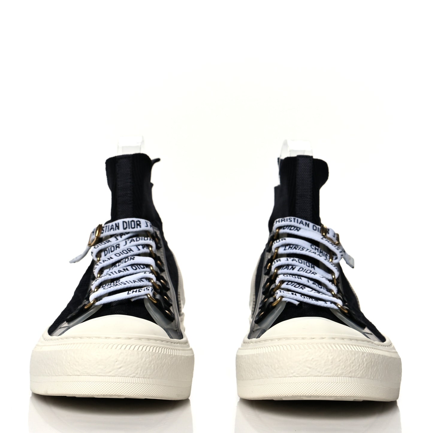 Technical Knit Calfskin Womens Walk'N'Dior High Top Sneakers 38.5 Black