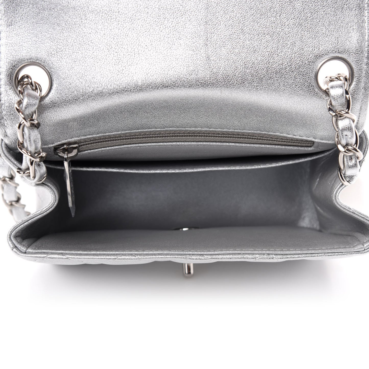 Metallic Lambskin Quilted Mini Square Flap Silver