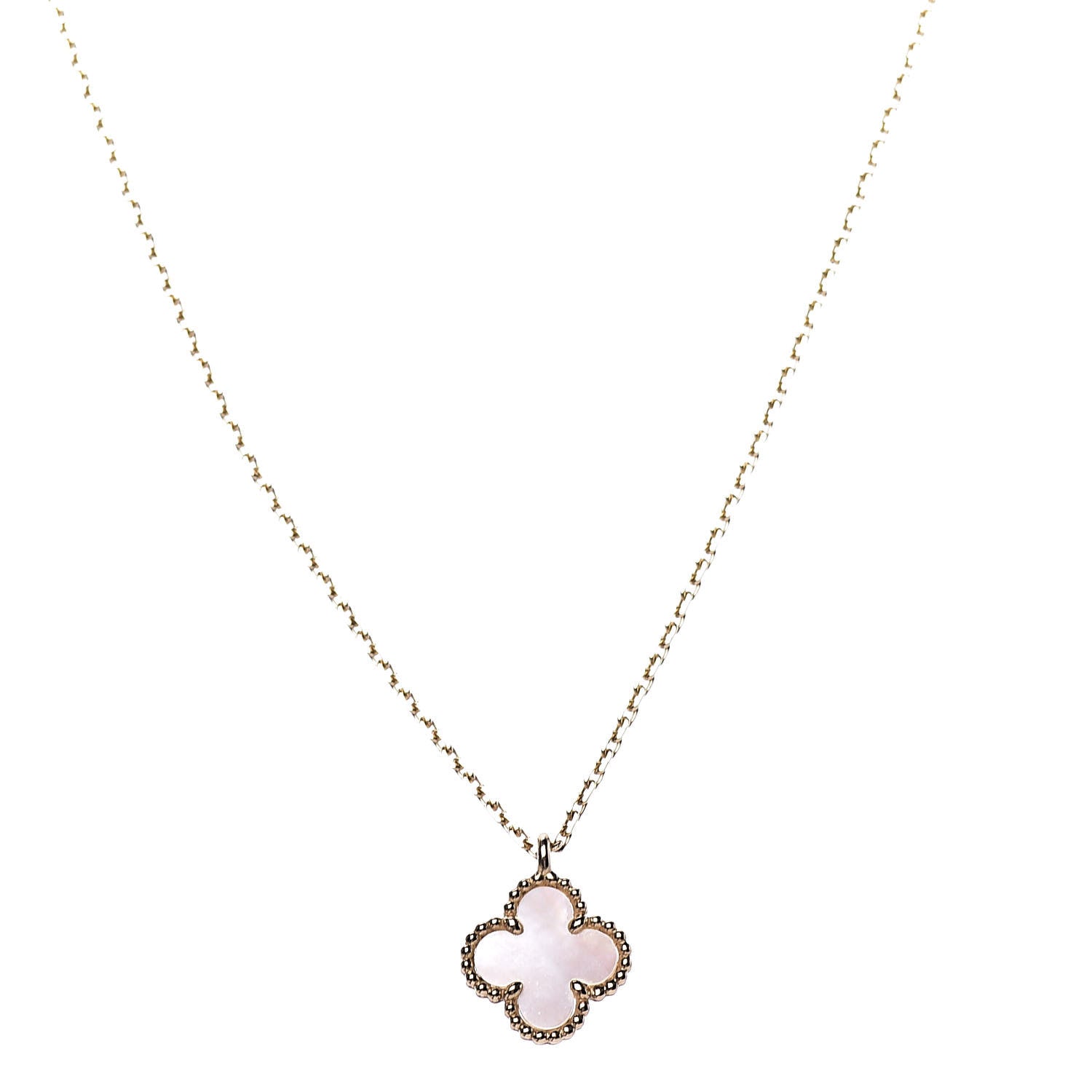 Van Cleef & Arpels 18K Yellow Gold Mother of Pearl Sweet Alhambra Pendant Necklace 1 of 8