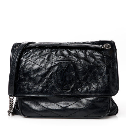 Saint Laurent Crinkled Calfskin Matelasse Monogram Large Niki Chain Satchel Black 1 of 11