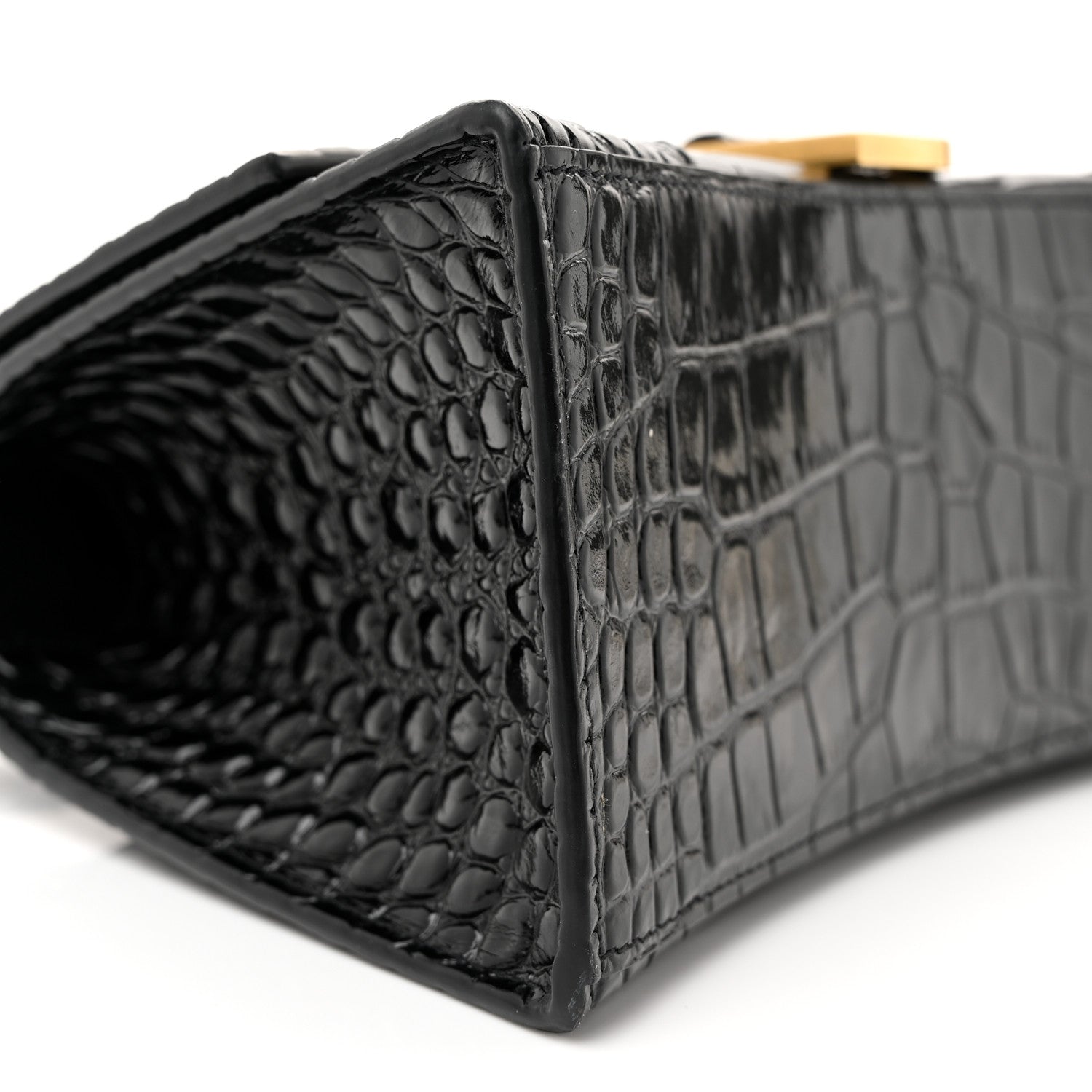 Balenciaga Shiny Calfskin Crocodile Embossed Small Hourglass Top Handle Bag Black 10 of 13