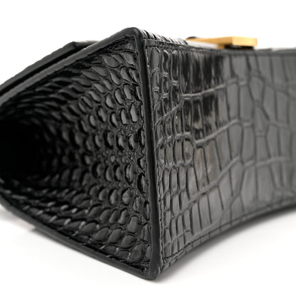 Balenciaga Shiny Calfskin Crocodile Embossed Small Hourglass Top Handle Bag Black 10 of 13