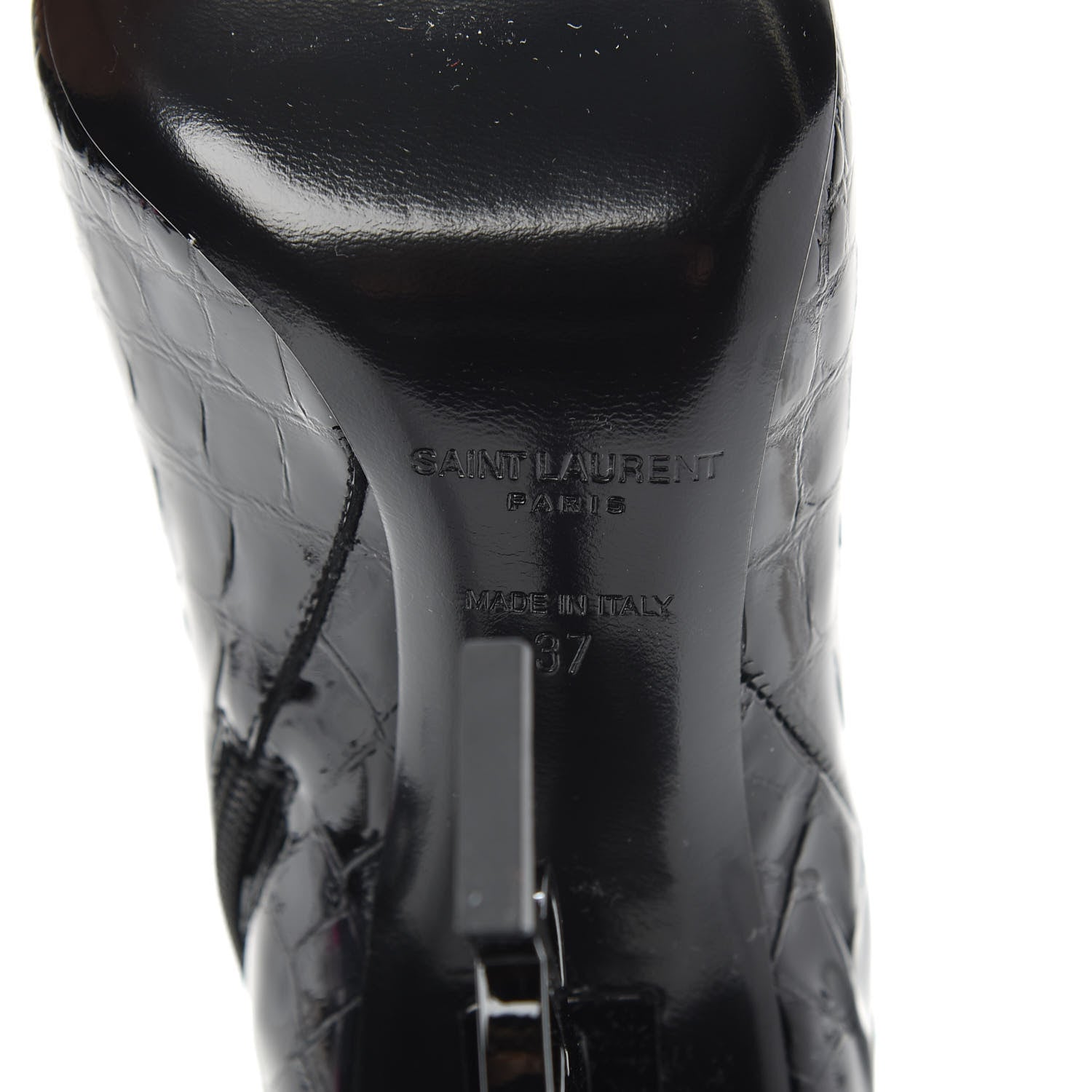 Saint Laurent Alligator Embossed Patent Calfskin Opyum 110 Ankle Boots 37 Black 6 of 8