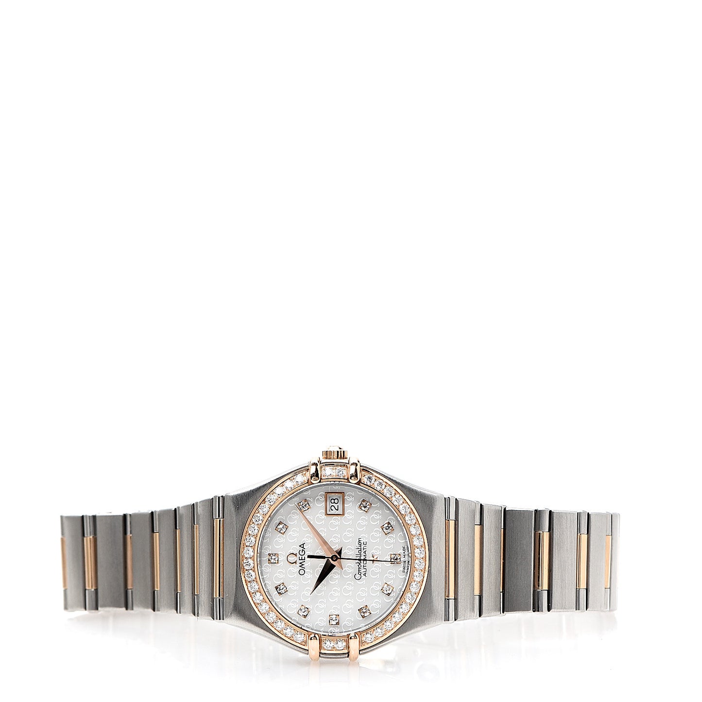 Stainless Steel 18K Red Gold Diamond Bezel Mother of Pearl 27mm Constellation Automatic Watch 1398.75