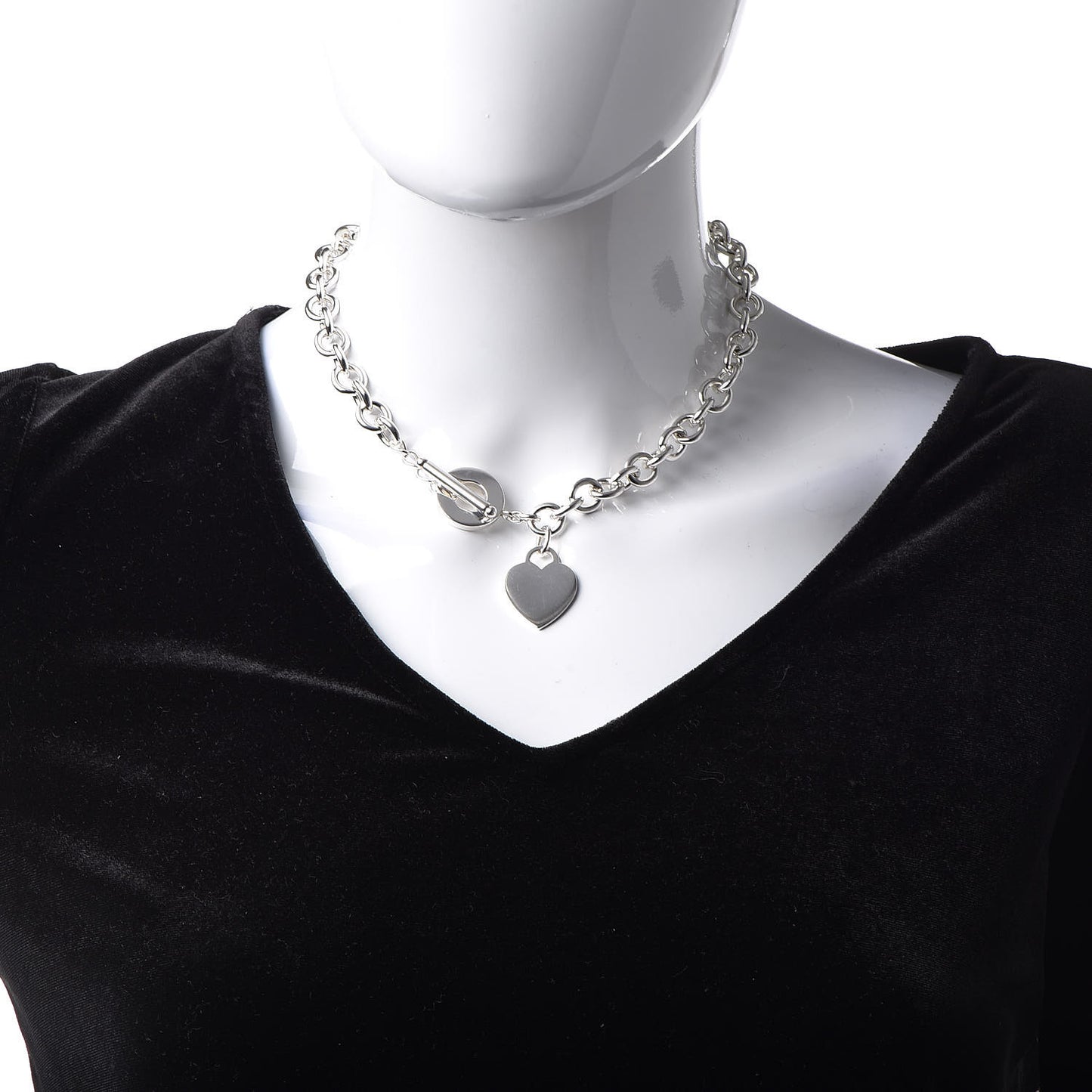 Sterling Silver Heart Tag Toggle Necklace
