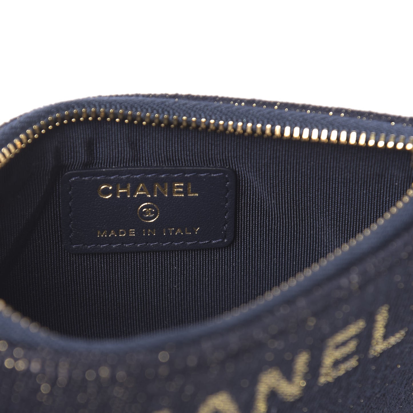 Lurex Canvas Deauville Cosmetic Pouch Navy Blue Gold