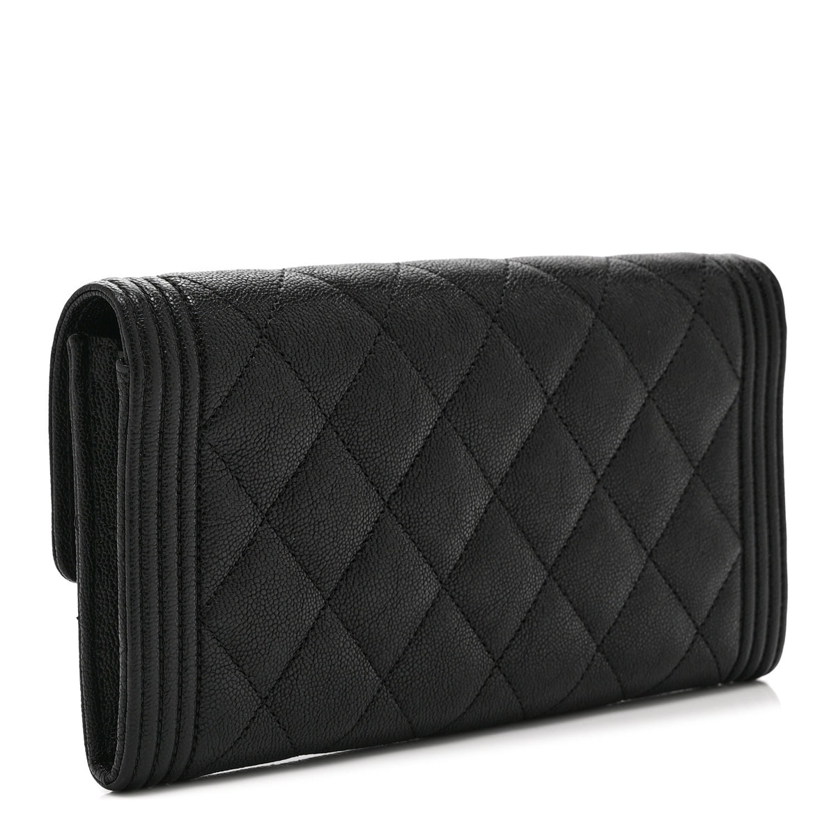 Caviar Quilted Large Boy Gusset Flap Wallet Black