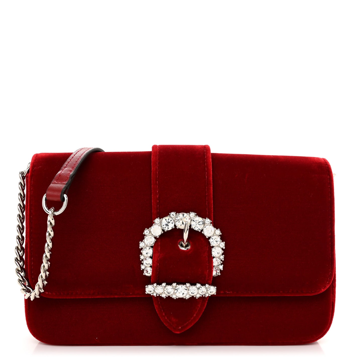 Velvet Crystal Cheri Wallet on Chain Royal Red