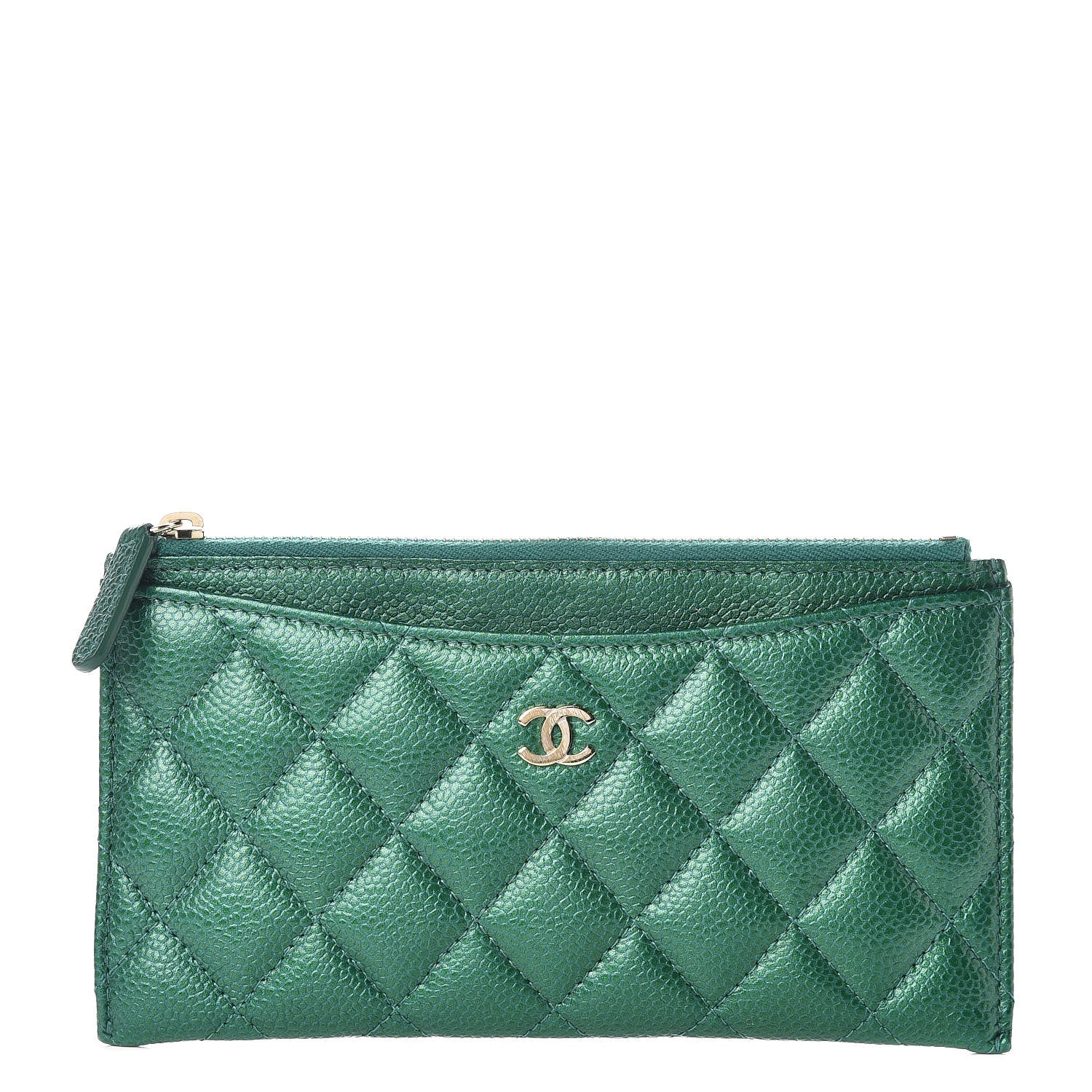 Chanel Metallic Caviar Quilted Classic Zip Pouch Green 1 of 8