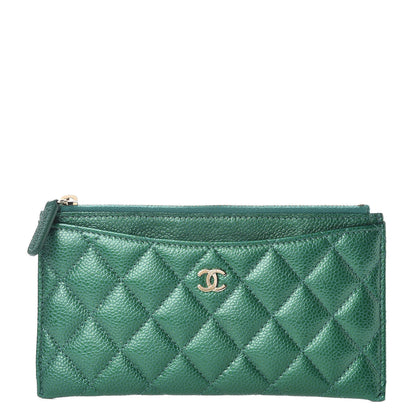 Chanel Metallic Caviar Quilted Classic Zip Pouch Green 1 of 8
