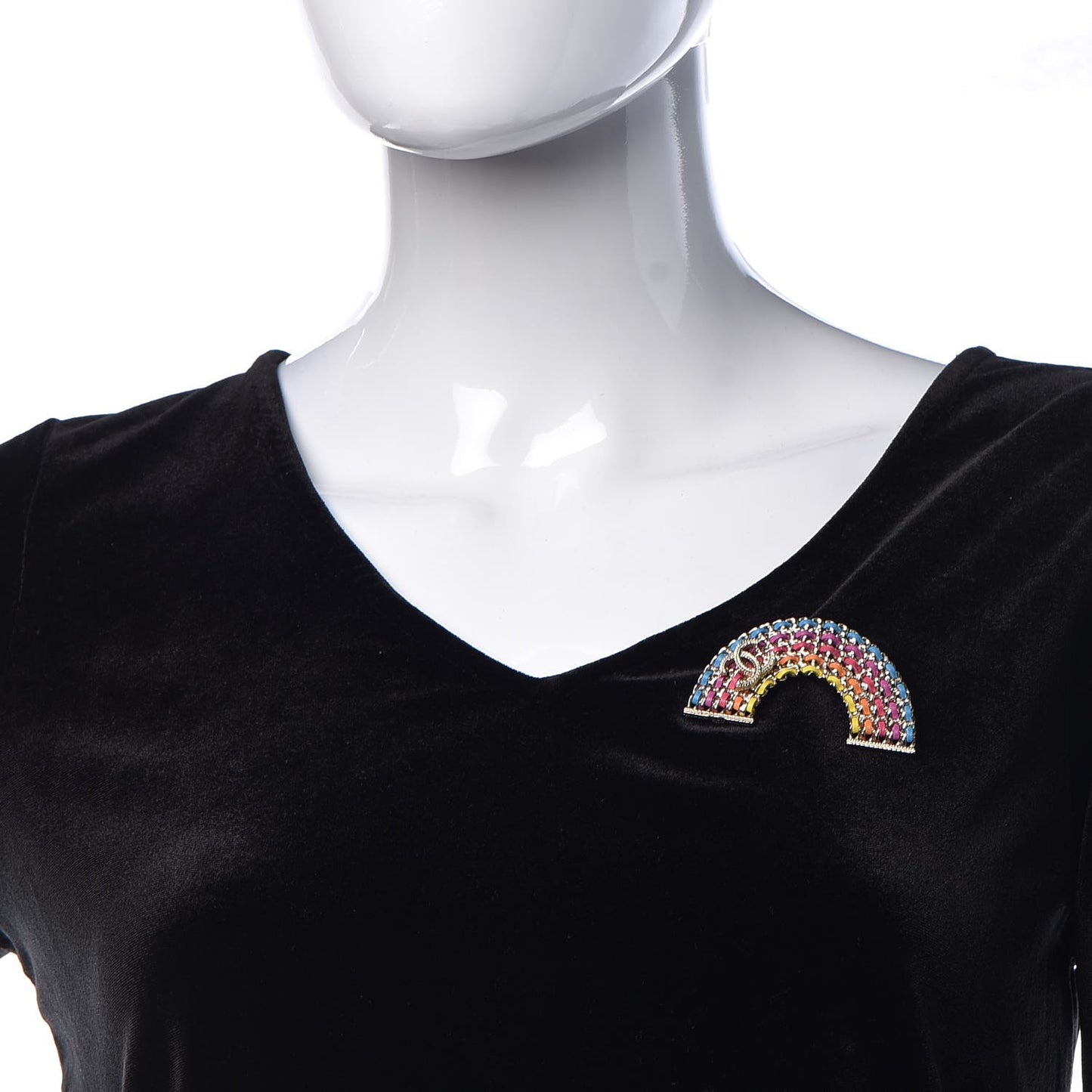 Lambskin Chain Rainbow CC Brooch Gold Multicolor