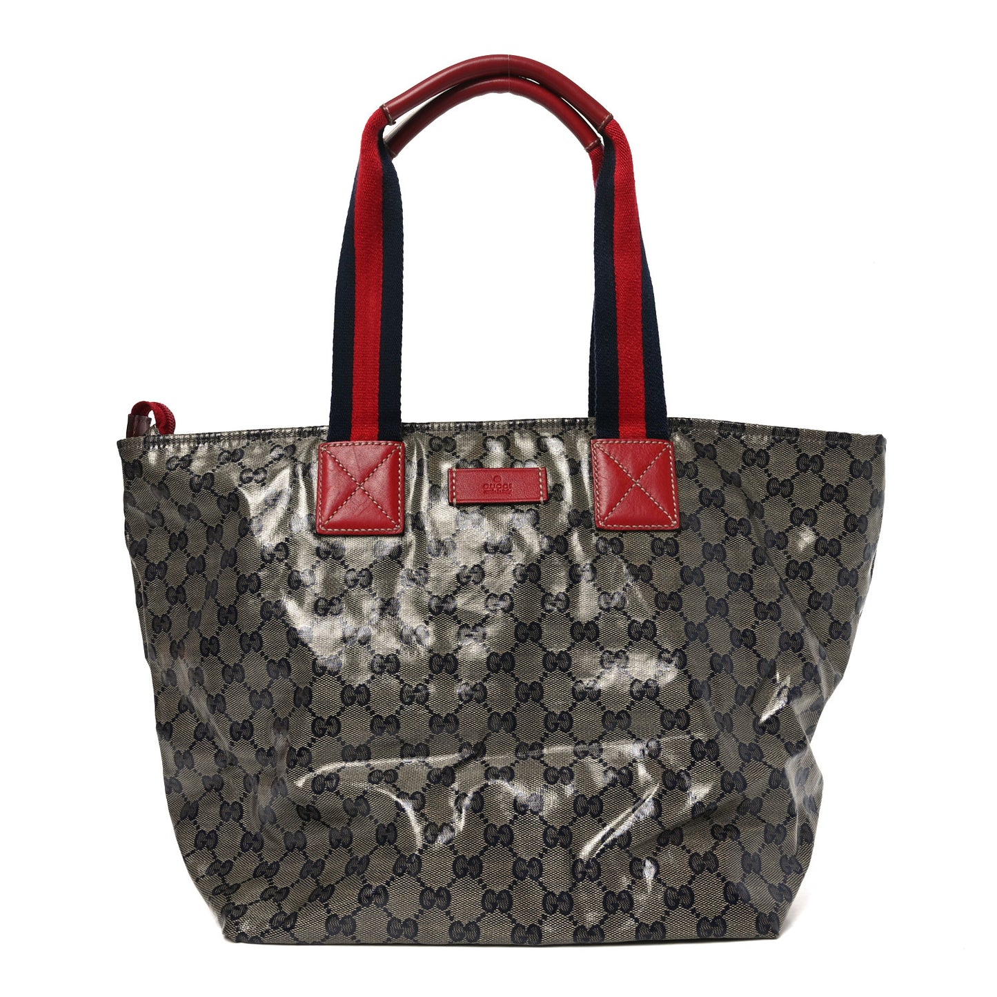 Crystal Monogram Large Web Handle Bucket Tote Red