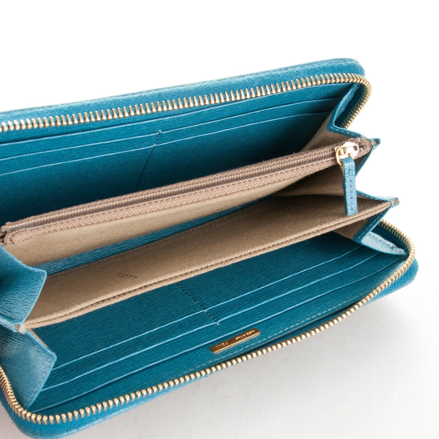 Fendi Zucca Spalmati Vitello Elite Zip Around Wallet Tobacco Turchese 5 of 7