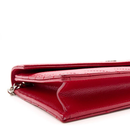 Saint Laurent Grain De Poudre Matelasse Chevron Monogram Envelope Chain Wallet New Red 8 of 9