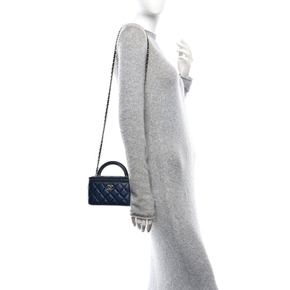 Chanel Lambskin Quilted Small Charming Top Handle Vanity Case With Chain Navy Blue 2 of 11