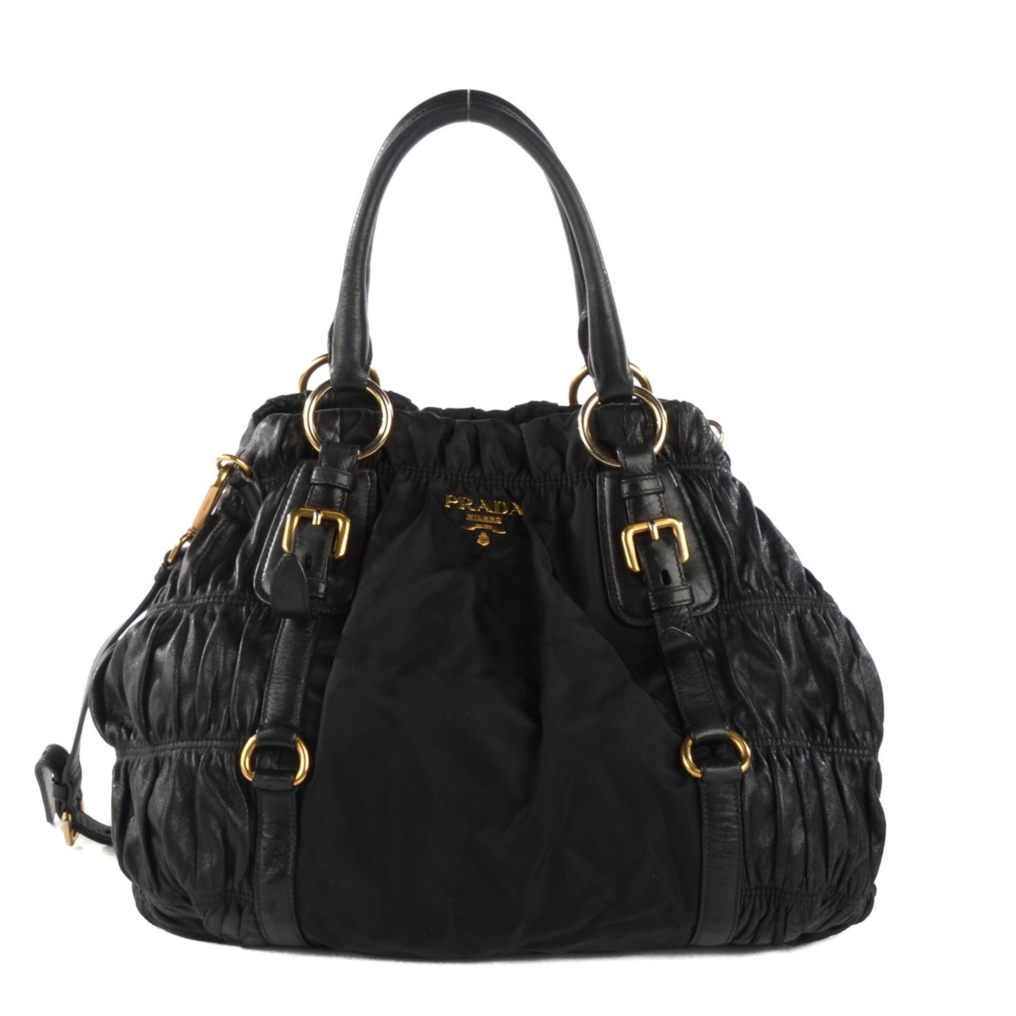 Tessuto Nylon Nappa Gaufre Shoulder Bag Nero Black