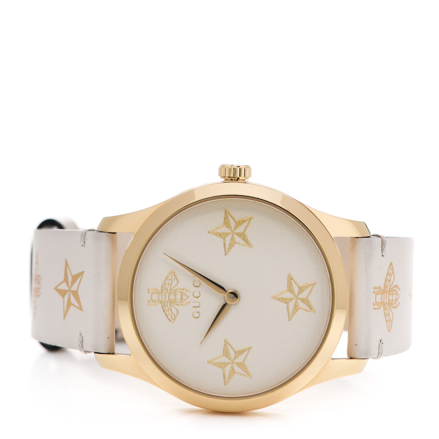 Gucci Stainless Steel Calfskin 38mm G-Timeless Bee Star Quartz Watch White 2 of 5