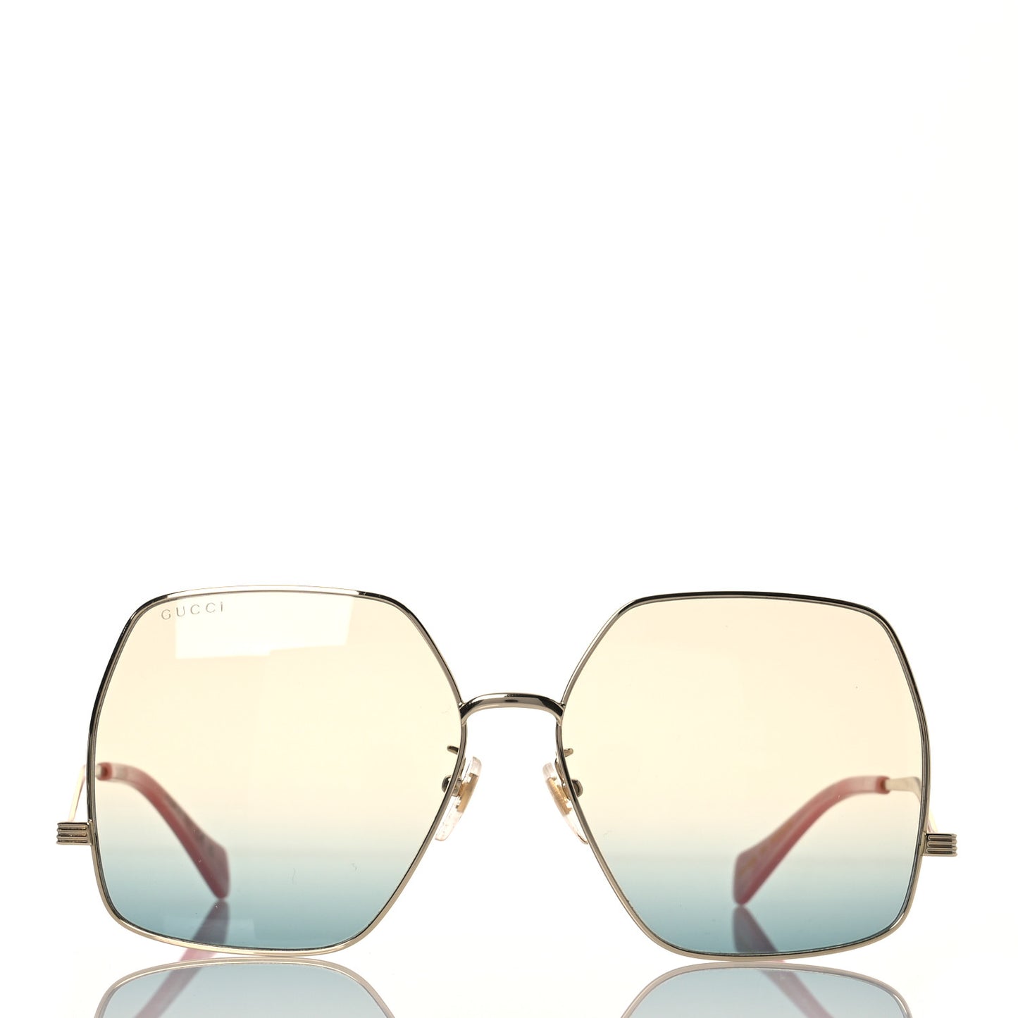 Metal Oversized Square Frame Sunglasses GG1005S Gold Green