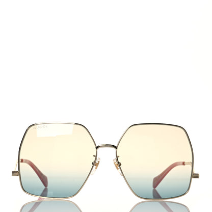 Gucci Metal Oversized Square Frame Sunglasses GG1005S Gold Green 2 of 8
