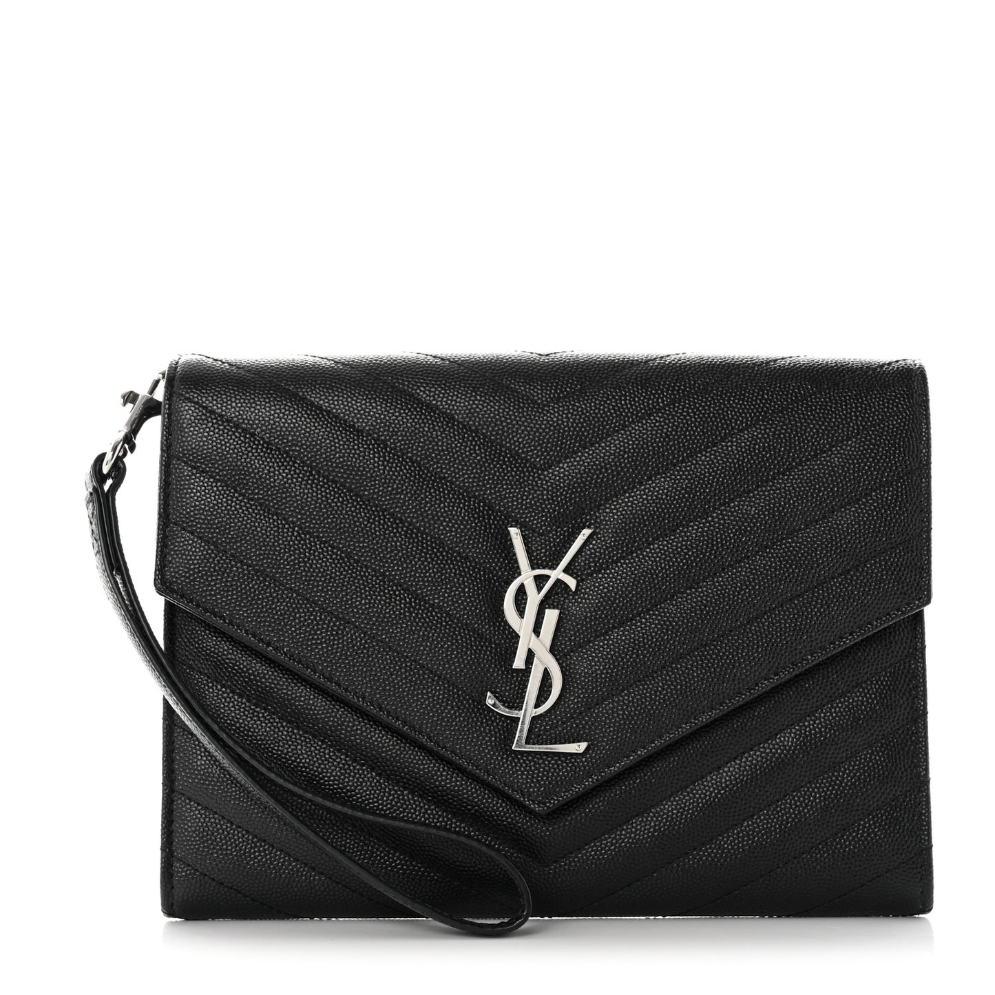 Grain De Poudre Matelasse Chevron Monogram Envelope Clutch Black