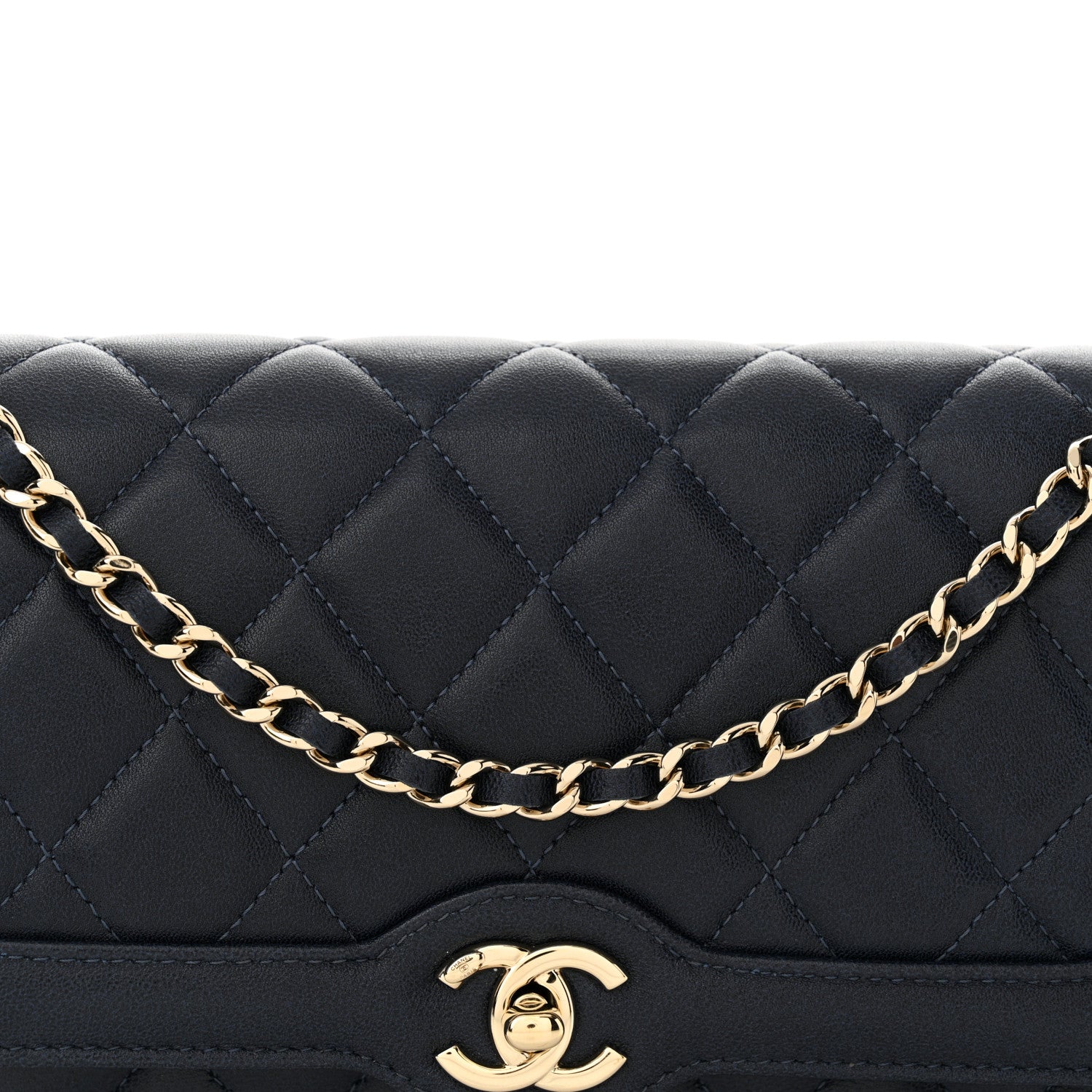 Chanel Lambskin Quilted CC Wallet On Chain WOC Dark Blue 9 of 11