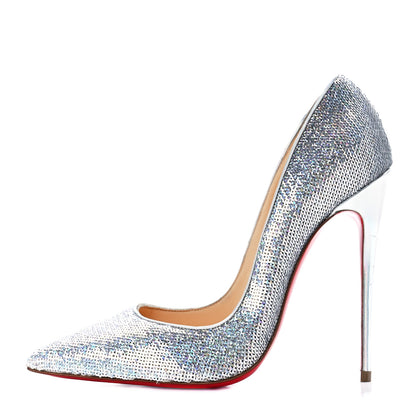 Christian Louboutin Sequin Pigalle Follies 100 Pumps 37 Silver 1 of 8