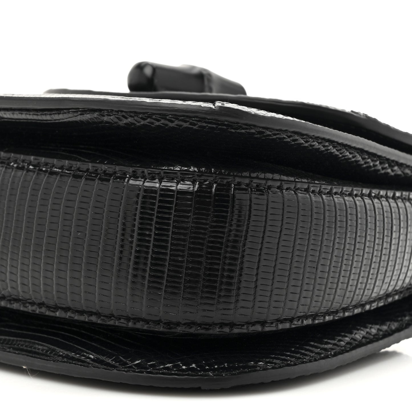 Moire Fabric Calfskin Rhinestone Monogram Monochrome Lizard Embossed Mini Bamboo 1947 Top Handle Chain Bag Black