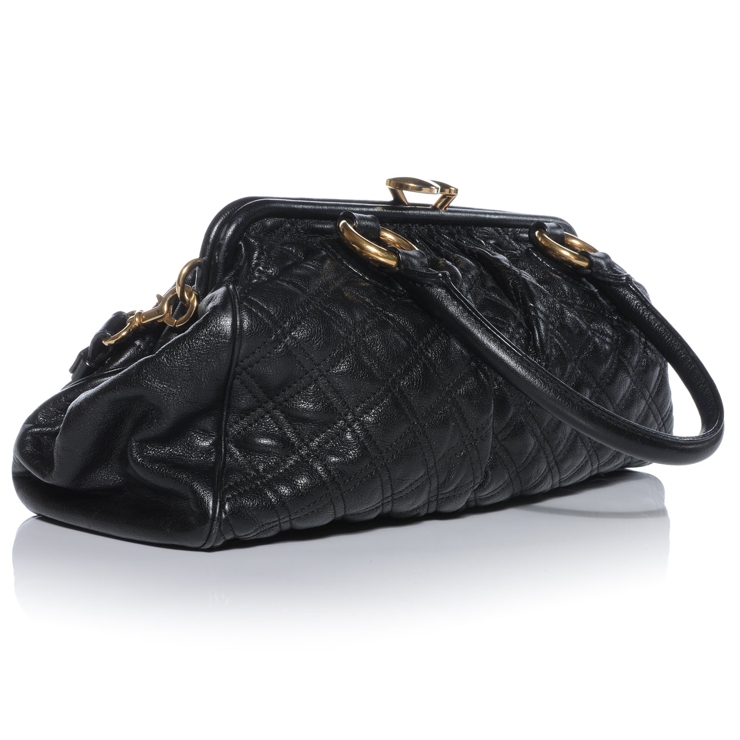 Quilted Leather East West Stam Bag Black
