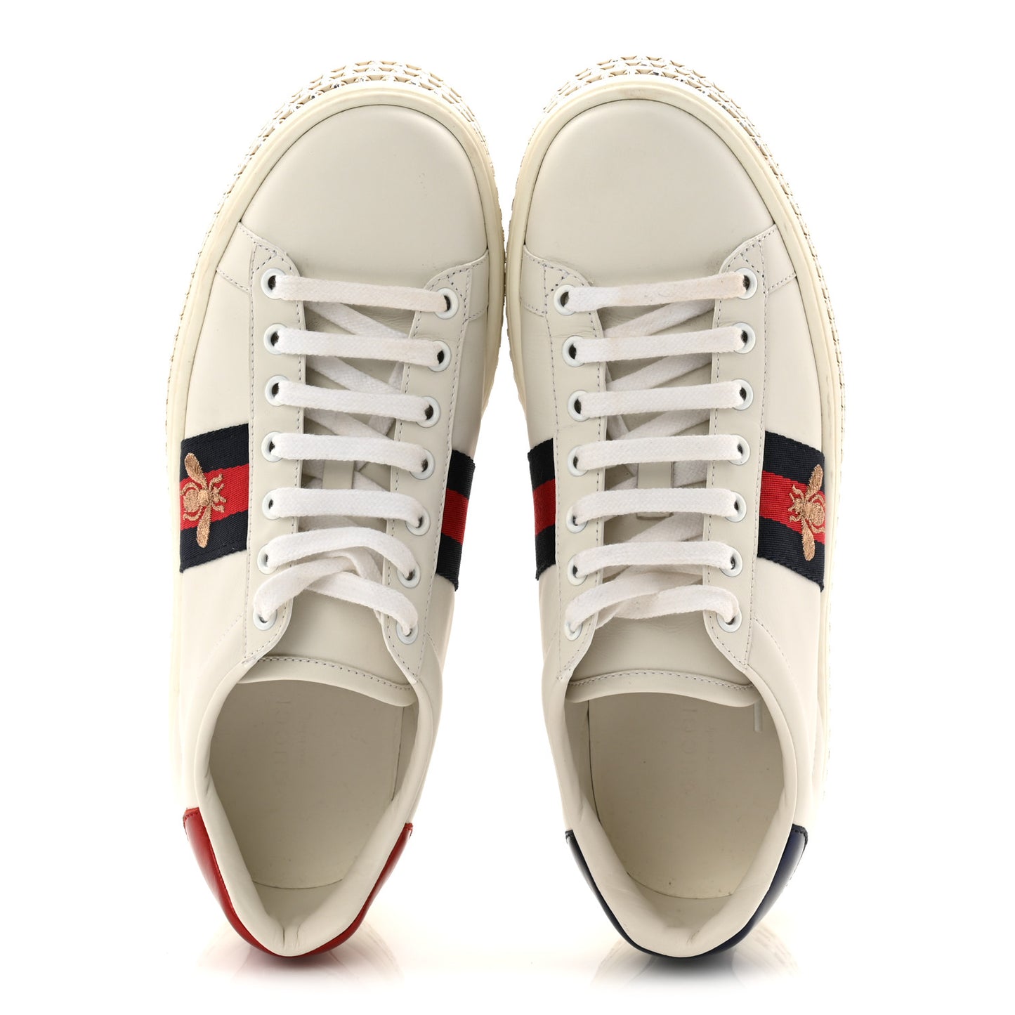 Calfskin Crystal Web Bee Embroidered Womens Ace Platform Sneakers 39 White