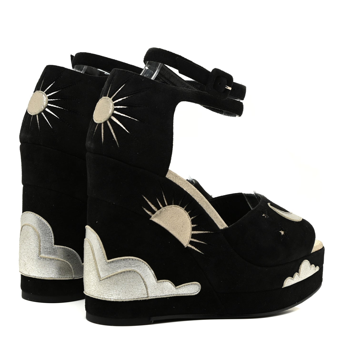 Suede Goatskin Tournis Wedge Sandals 38 Black