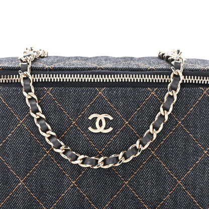 Chanel Denim Quilted Small Vanity Case With Chain Dark Blue Orange 8 of 11