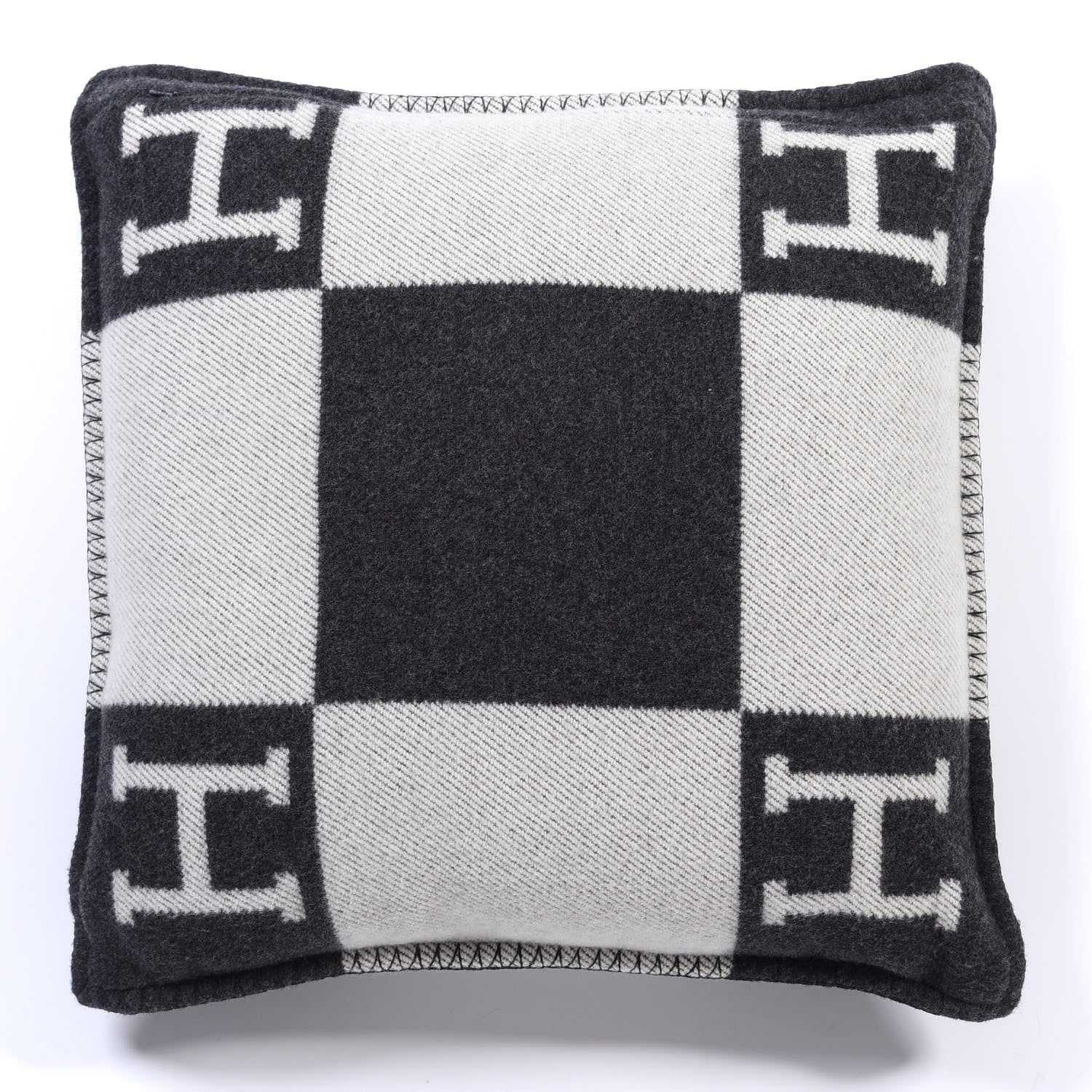 Hermes Wool Cashmere Avalon Pillow PM Ecru Gris Fonce 4 of 6