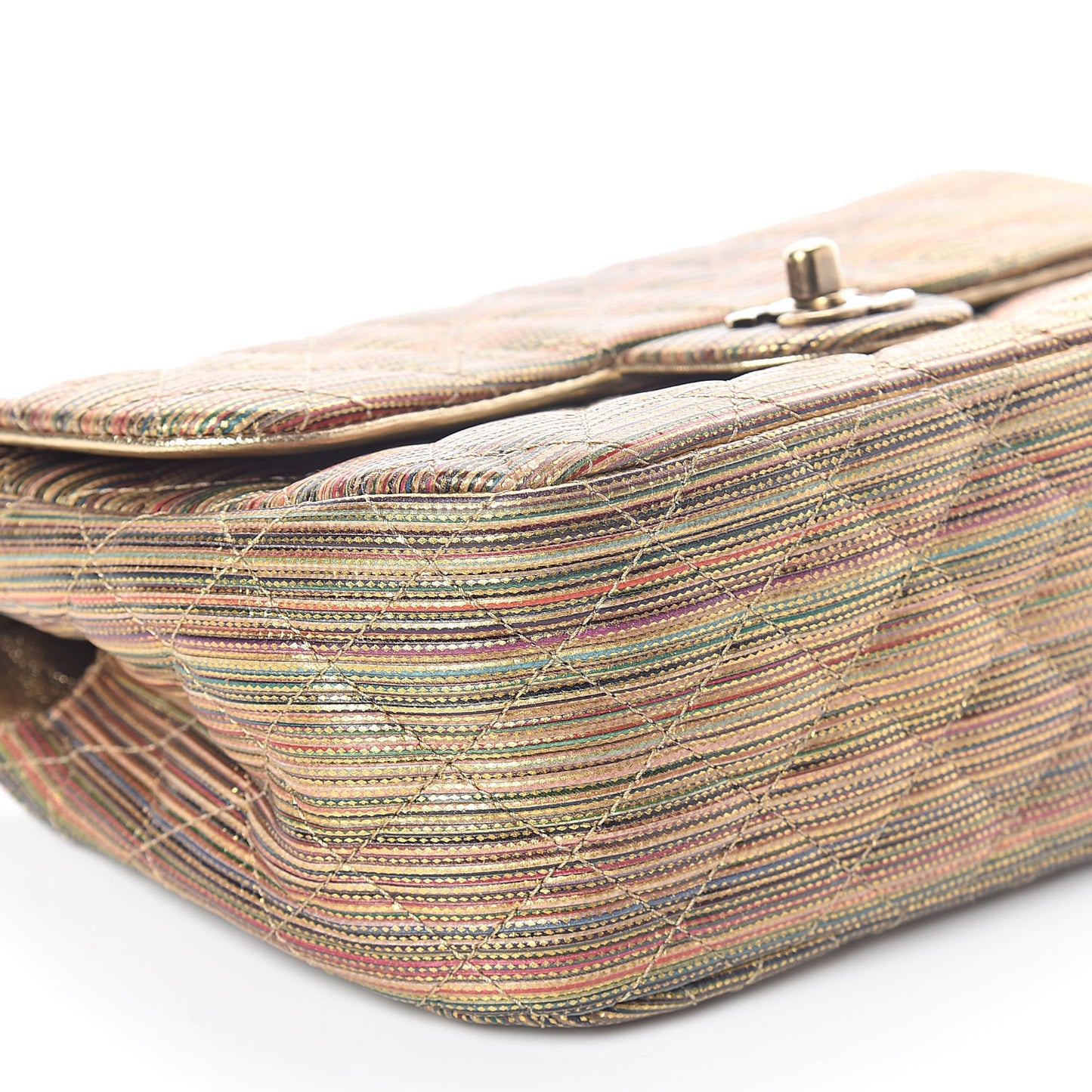 Metallic Sheepskin Thin Striped Small Single Flap Multicolor Gold
