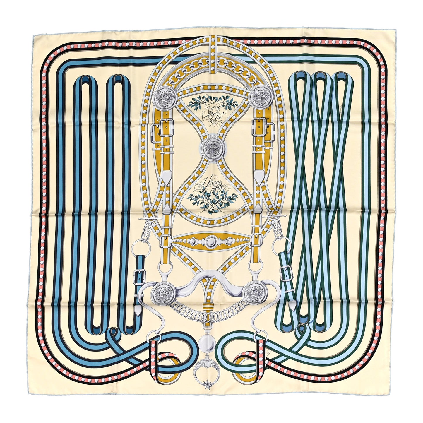 Silk Twill Grand Tralala 90 Creme Bleu Moutard