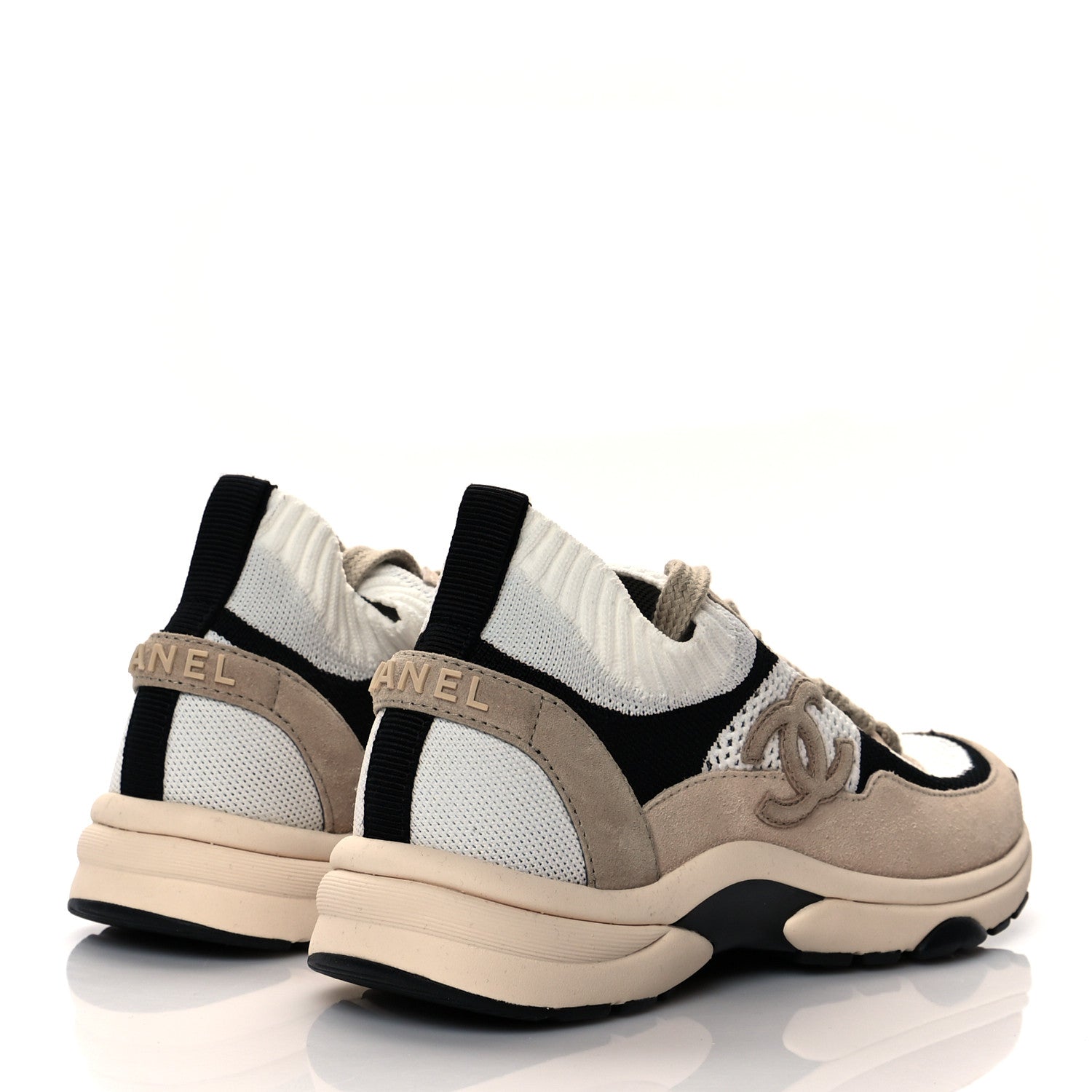 Chanel Mesh Suede Fabric Womens CC Sneakers 35.5 Light Pink White Black 3 of 7