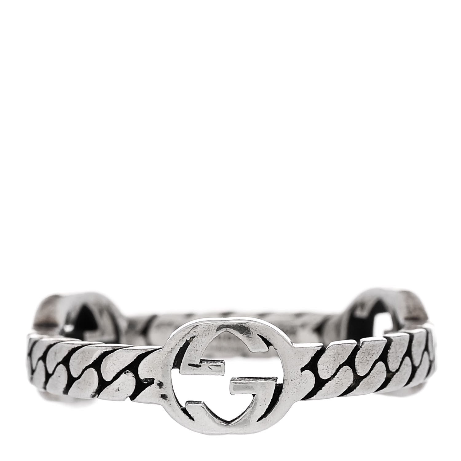 Gucci Sterling Silver Interlocking G Chain Ring 50 5.25 1 of 5