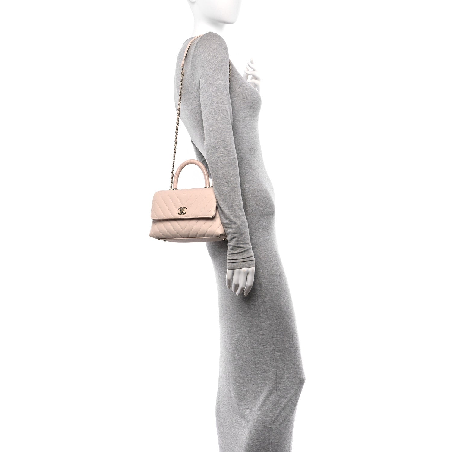 Chanel Caviar Lizard Embossed Chevron Quilted Mini Coco Handle Flap Light Pink 2 of 12