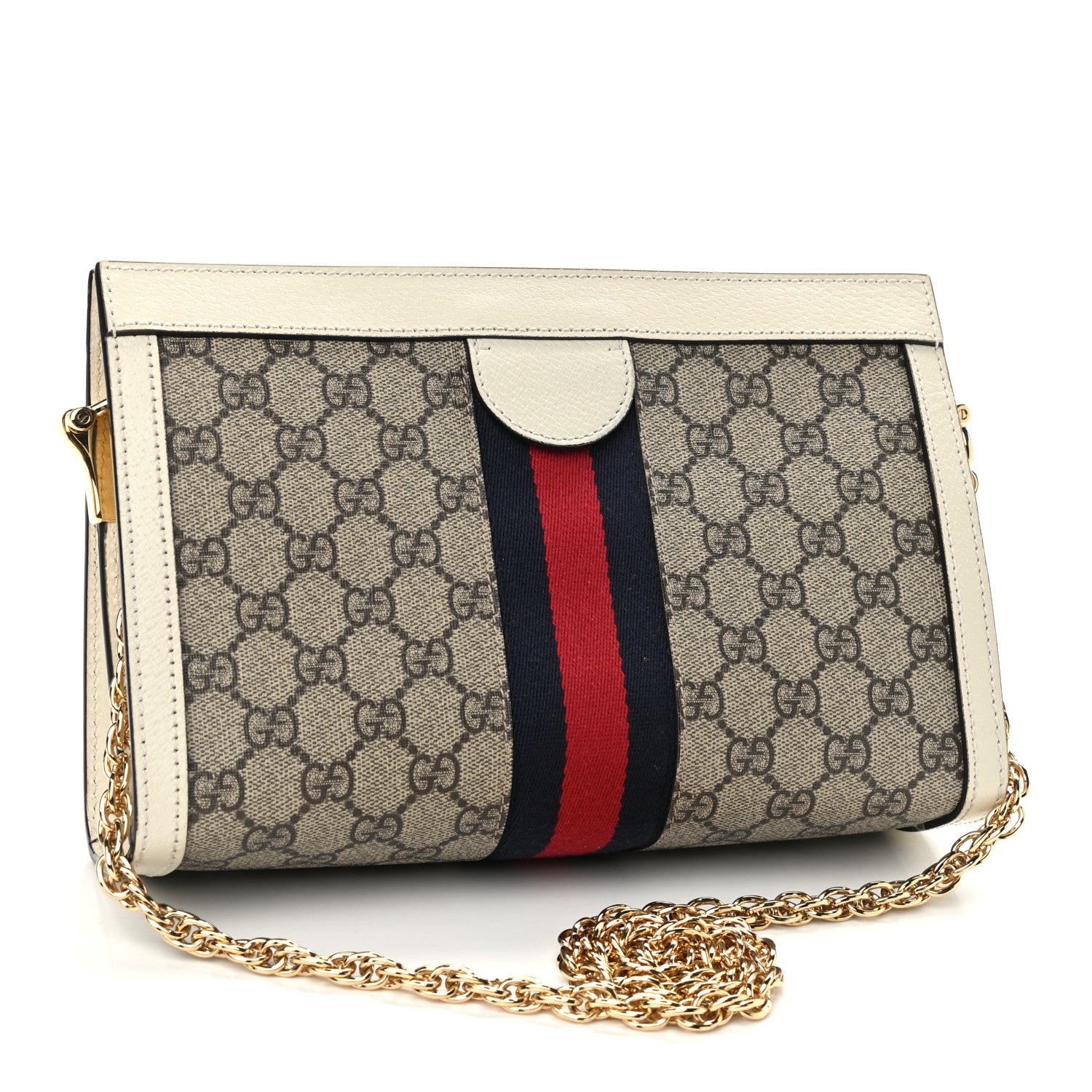 Gucci GG Supreme Monogram Textured Calfskin Web Small Ophidia Chain Shoulder Bag Beige Ebony Mystic White 3 of 11
