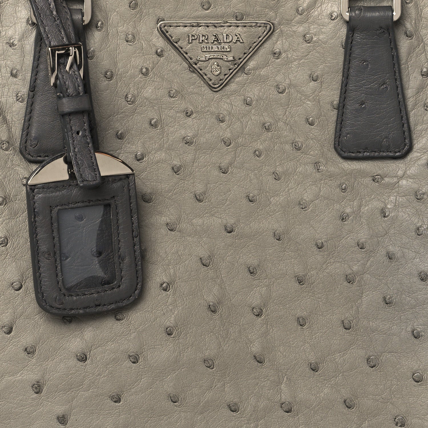 Prada Ostrich Colorblock Medium Galleria Double Zip Tote Grey 7 of 9
