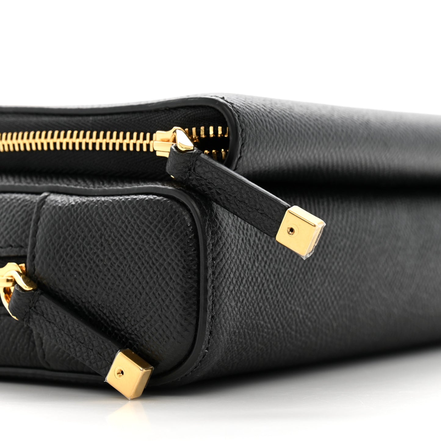 Grained Calfskin Caro Double Pouch Black
