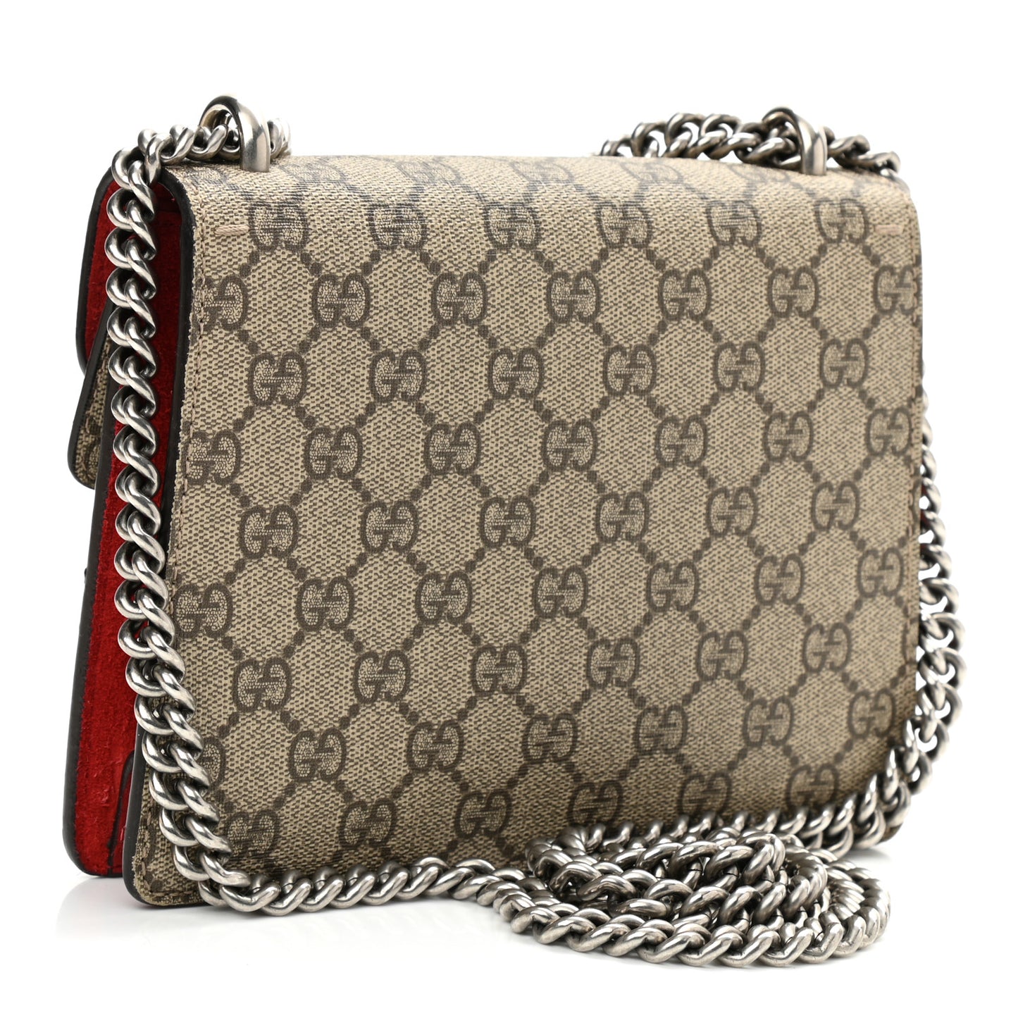 GG Supreme Monogram Suede Mini Dionysus Shoulder Bag Beige Ebony Vulcanic Red